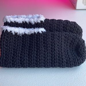 Hand crochet slippers color black with white trim
